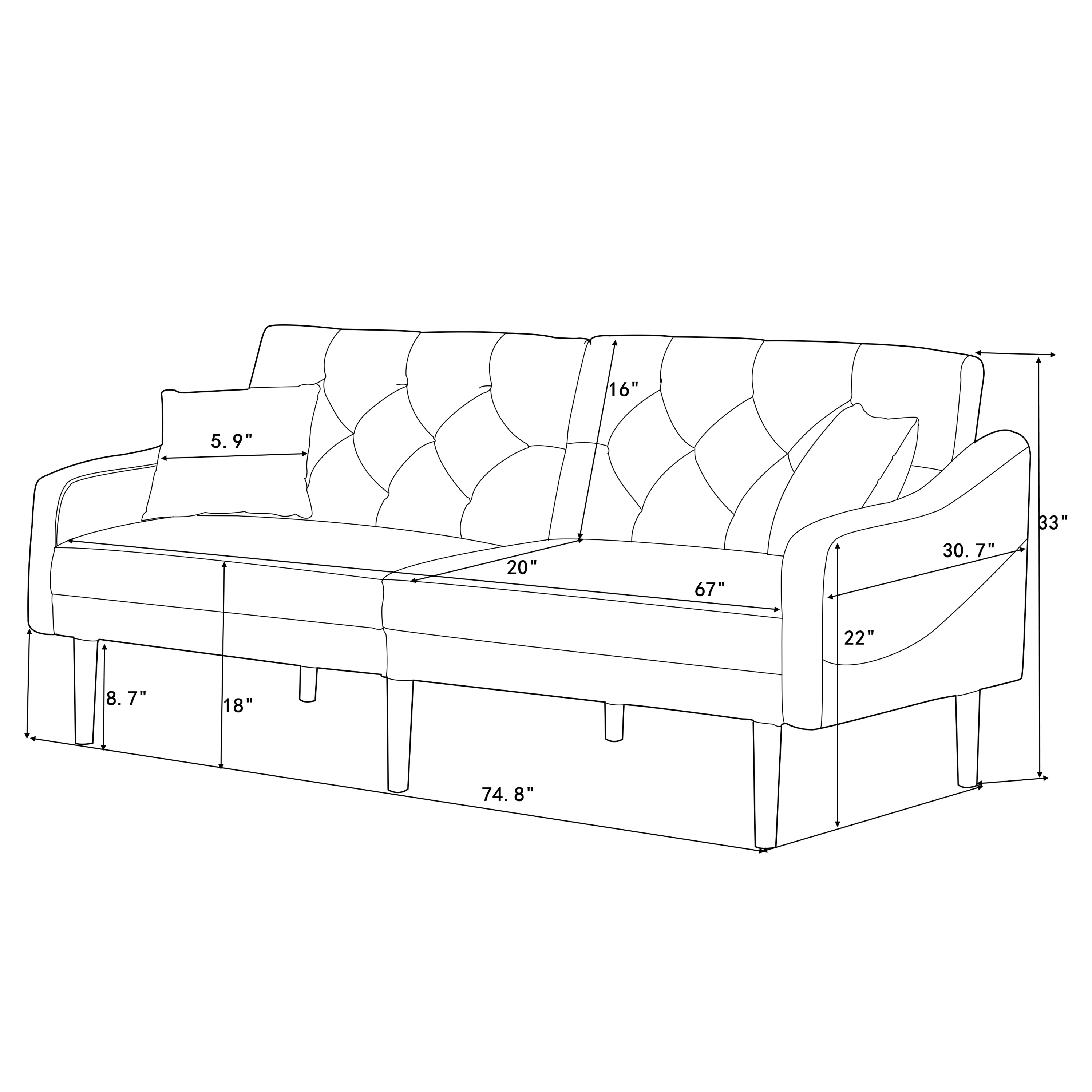 FUTON SOFA SLEEPER BLUE VELVET WITH 2 PILLOWS(same as W223S01469、W223S00358。Size difference, See Details in page.) ***Not available for sale on Walmart*** - Atlantic Fine Furniture Inc