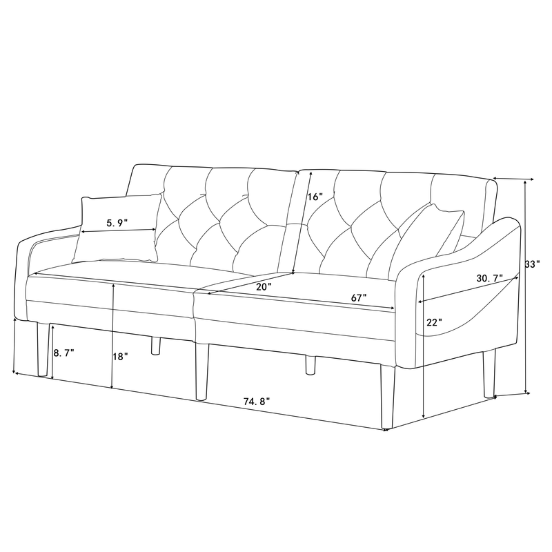 FUTON SOFA SLEEPER BLUE VELVET WITH 2 PILLOWS(same as W223S01469、W223S00358。Size difference, See Details in page.) ***Not available for sale on Walmart***
