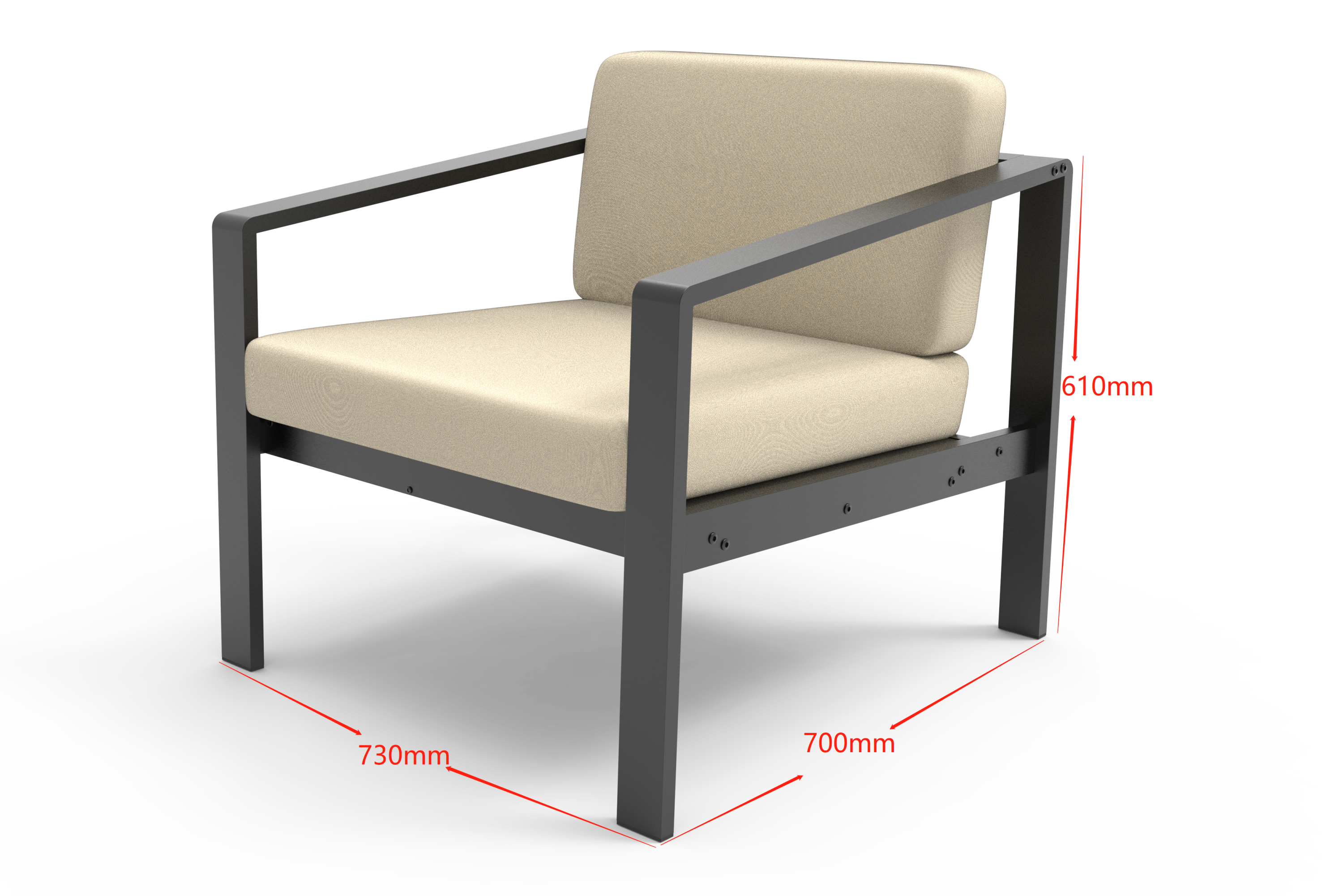 Outdoor Patio Furniture Single Armchair with Cushions in stripe for Restaurant Outdoor courtyard Garden Open-air balcony Poolside,Black aluminum fram,Modern Design - Atlantic Fine Furniture Inc