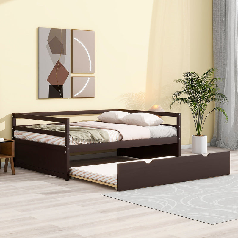 Twin Size Wood Daybed With Twin Size Trundle, Espresso