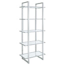 Hartford - 5-Shelf Glass Bookshelf - Chrome - Atlantic Fine Furniture Inc