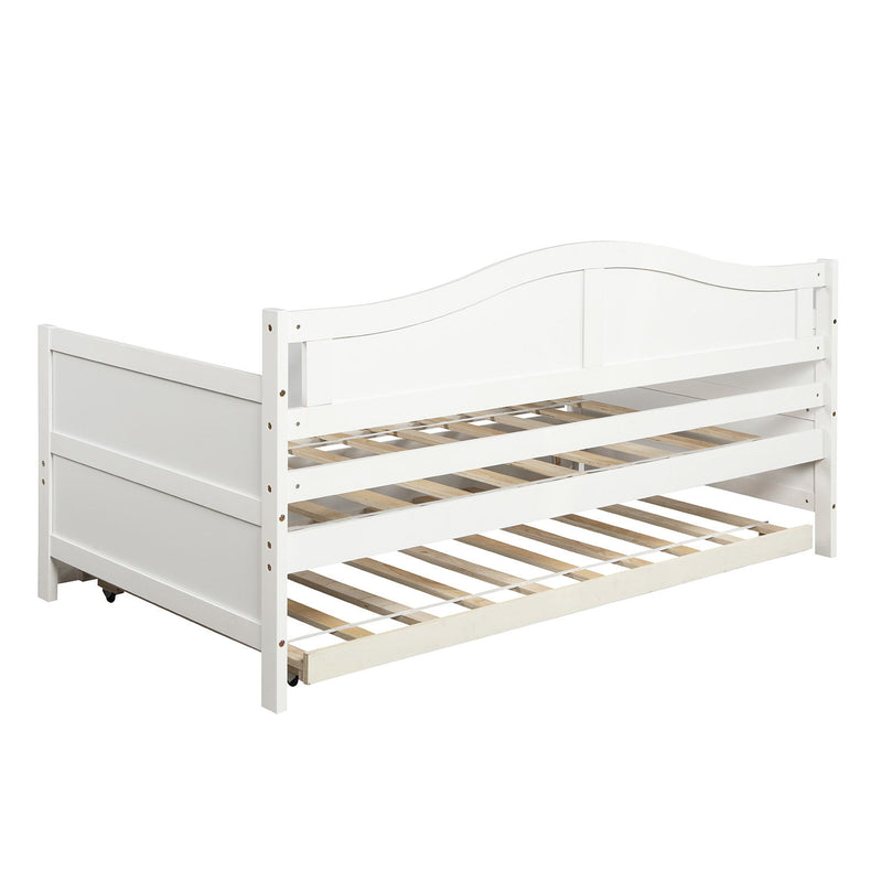 Twin Wooden Daybed With Trundle Bed, Sofa Bed For Bedroom Living Room - White