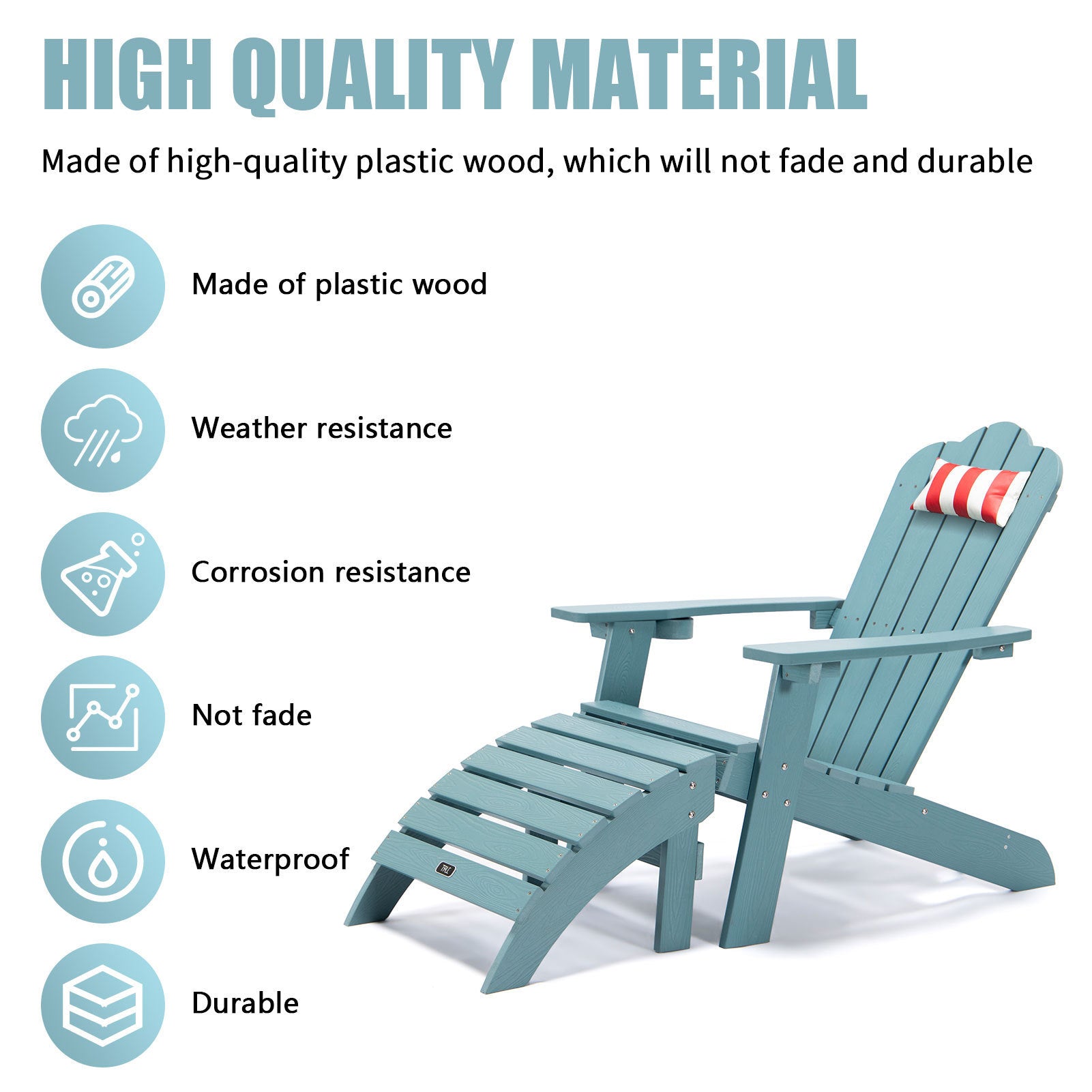 TALE Adirondack Ottoman Footstool All-Weather and Fade-Resistant Plastic Wood for Lawn Outdoor Patio Deck Garden Porch Lawn Furniture Blue - Atlantic Fine Furniture Inc