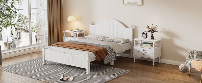Traditional Concise Style Solid Wood Platform Bed, No Need Box Spring, Full - White