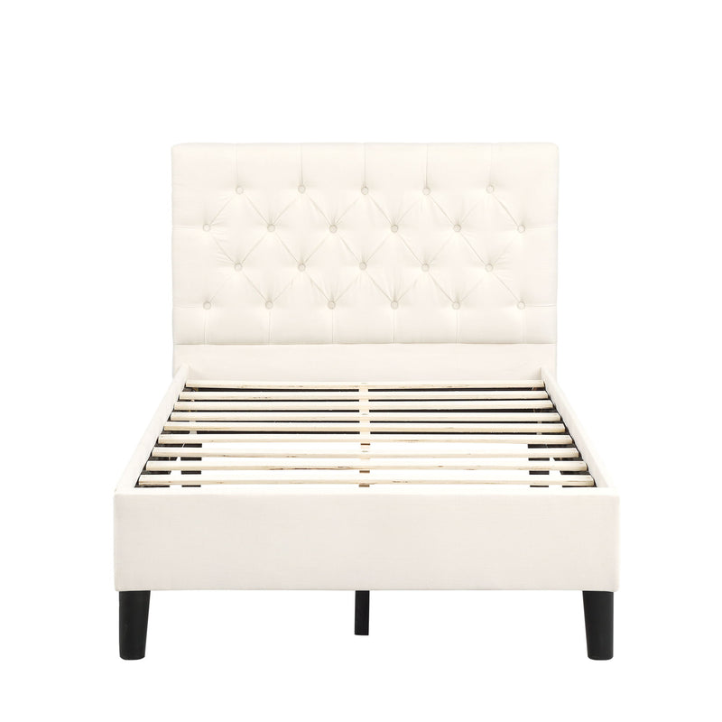 Upholstered Linen Platform Bed - Beige