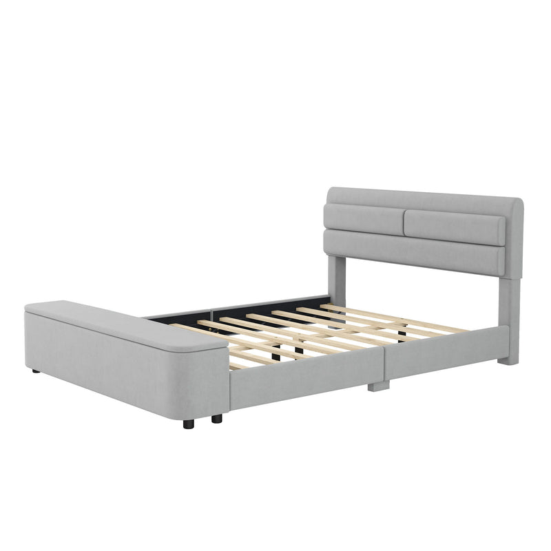 Queen Size Upholstery Platform Bed With Storage Headboard And Footboard, Support Legs, Grey