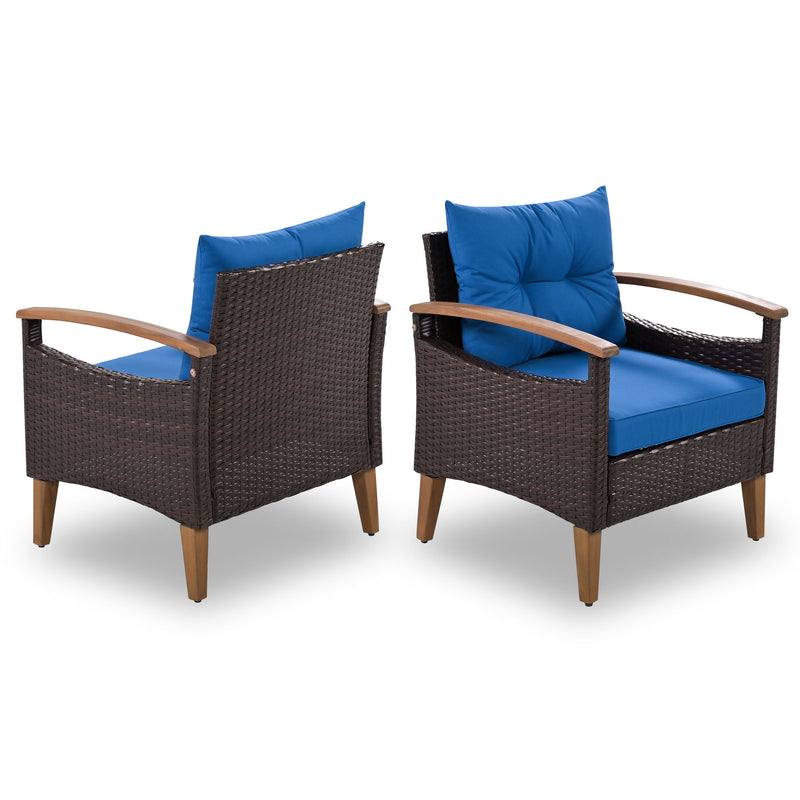 Go 4 Piece Garden Furniture, Patio Seating Set, Pe Rattan Outdoor Sofa Set, Wood Table And Legs, Brown And Blue
