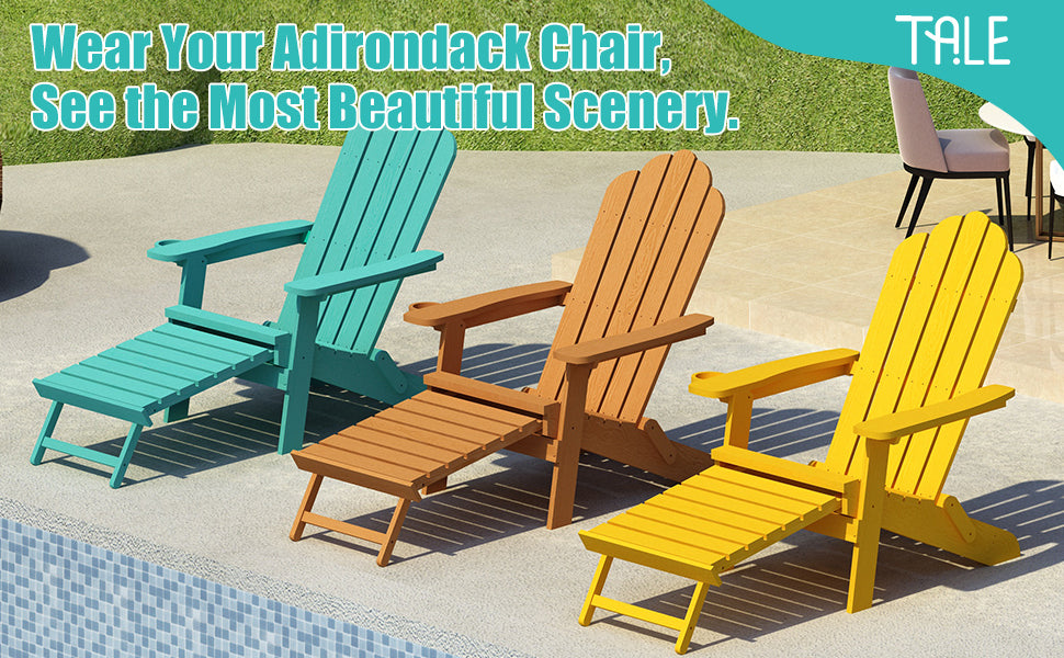 TALE Folding Adirondack Chair with Pullout Ottoman with Cup Holder, Oversized, Poly Lumber,  for Patio Deck Garden, Backyard Furniture, Easy to Install,GREEN. Banned from selling on Amazon - Atlantic Fine Furniture Inc