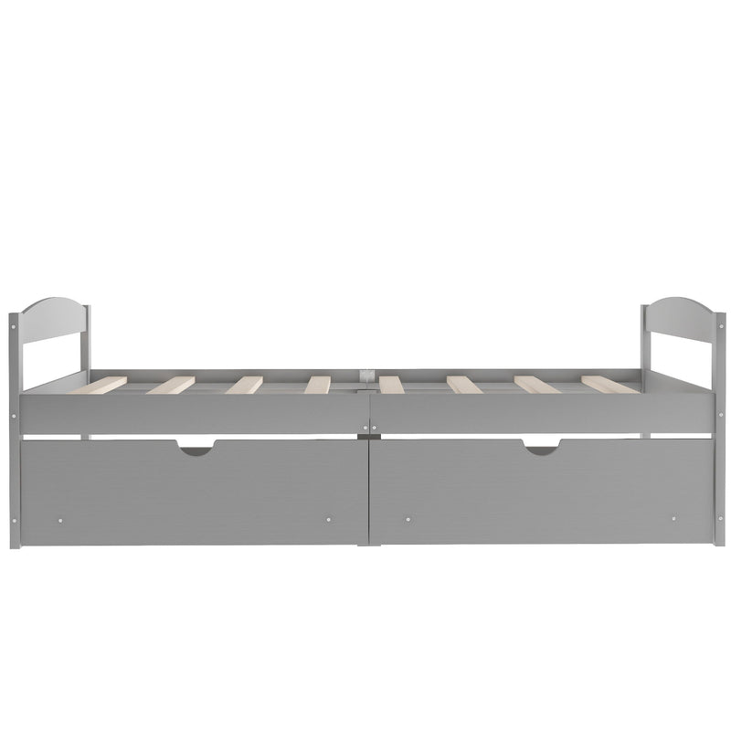 Twin Size Platform Bed, With Two Drawers, Gray New