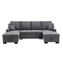 U_STYLE Upholstery Sleeper Sectional Sofa with Double Storage Spaces, 2 Tossing Cushions, Grey - Atlantic Fine Furniture Inc