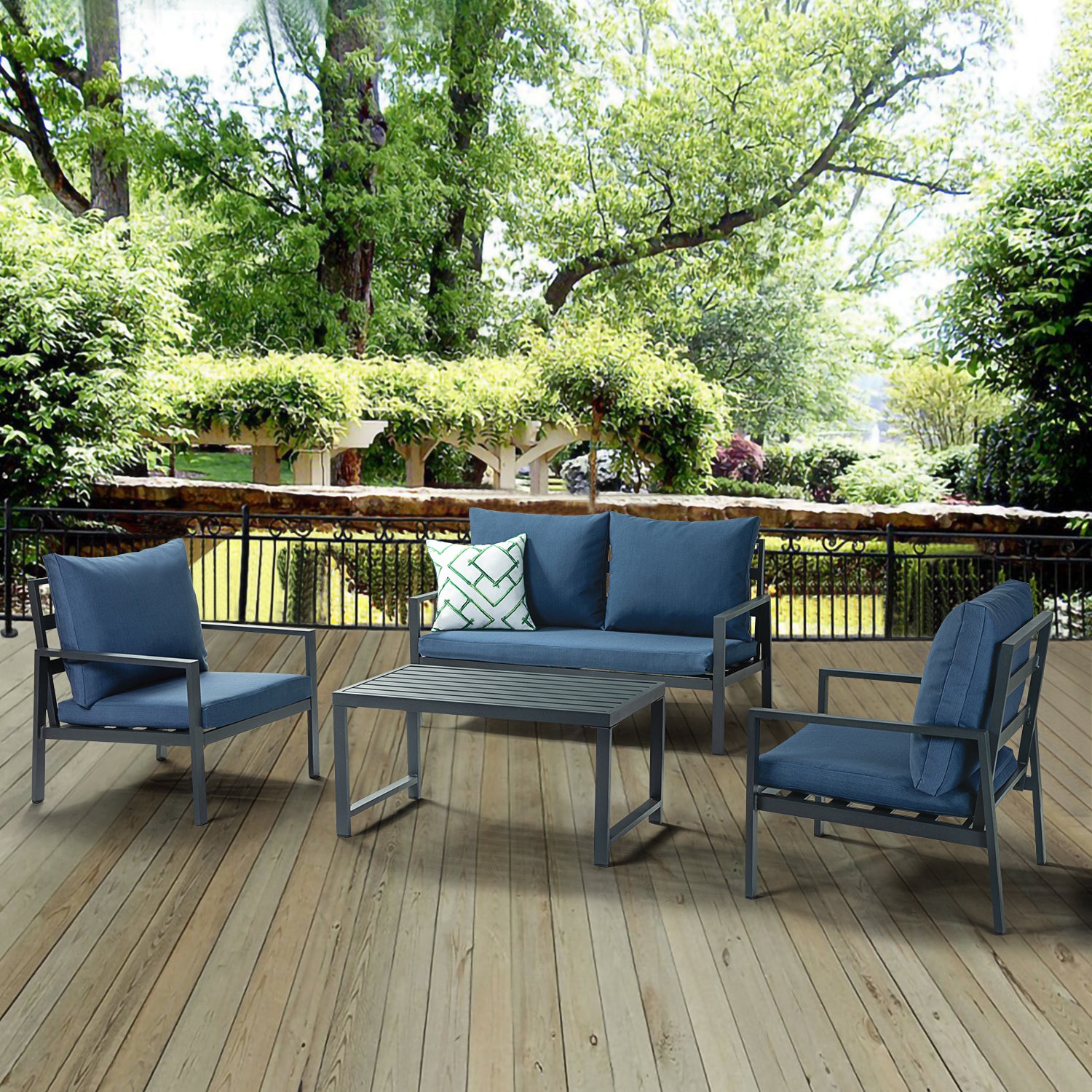 Helice Outdoor Conversation Aluminum 4 Piece Sofa Sets with Cushions - Atlantic Fine Furniture Inc