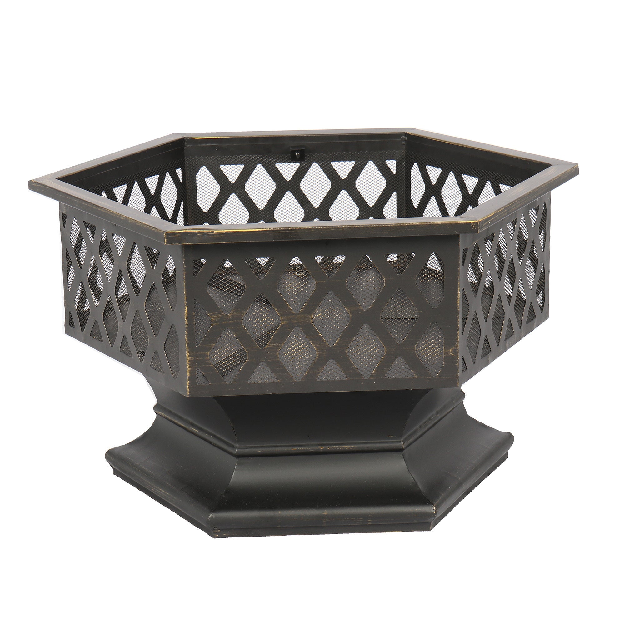 Garden & Outdoor Hex-Shaped wood Fire Pit with Spark Screen Poker and Fireplace Cover - Atlantic Fine Furniture Inc