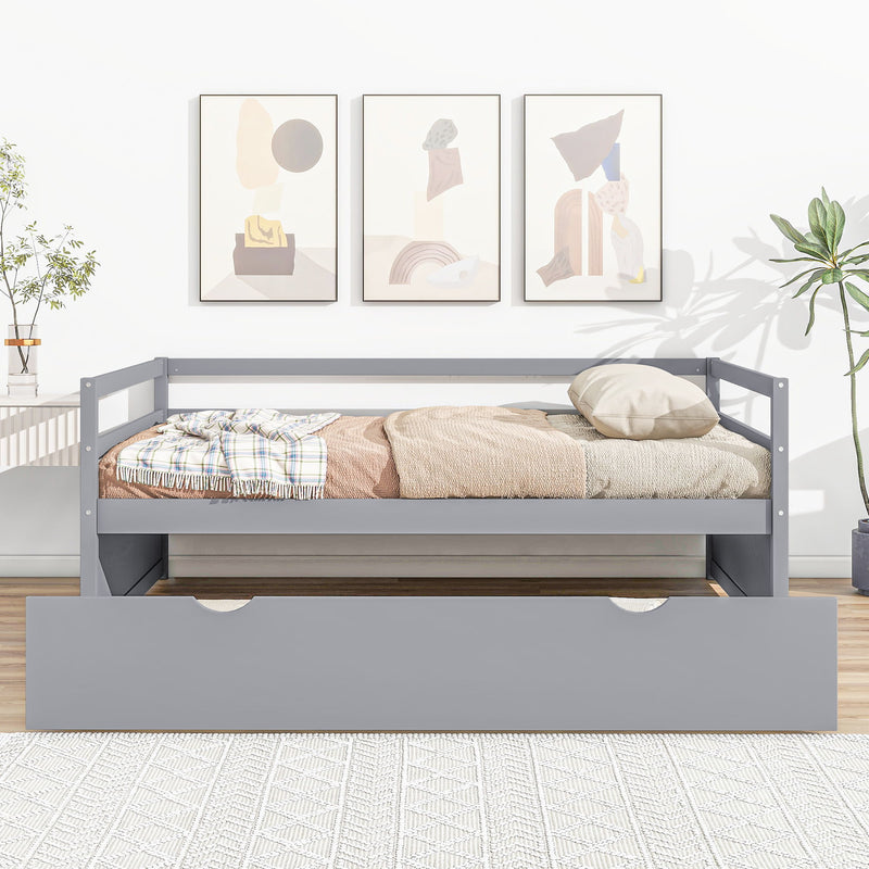 Twin Size Wood Daybed With Twin Size Trundle, Gray