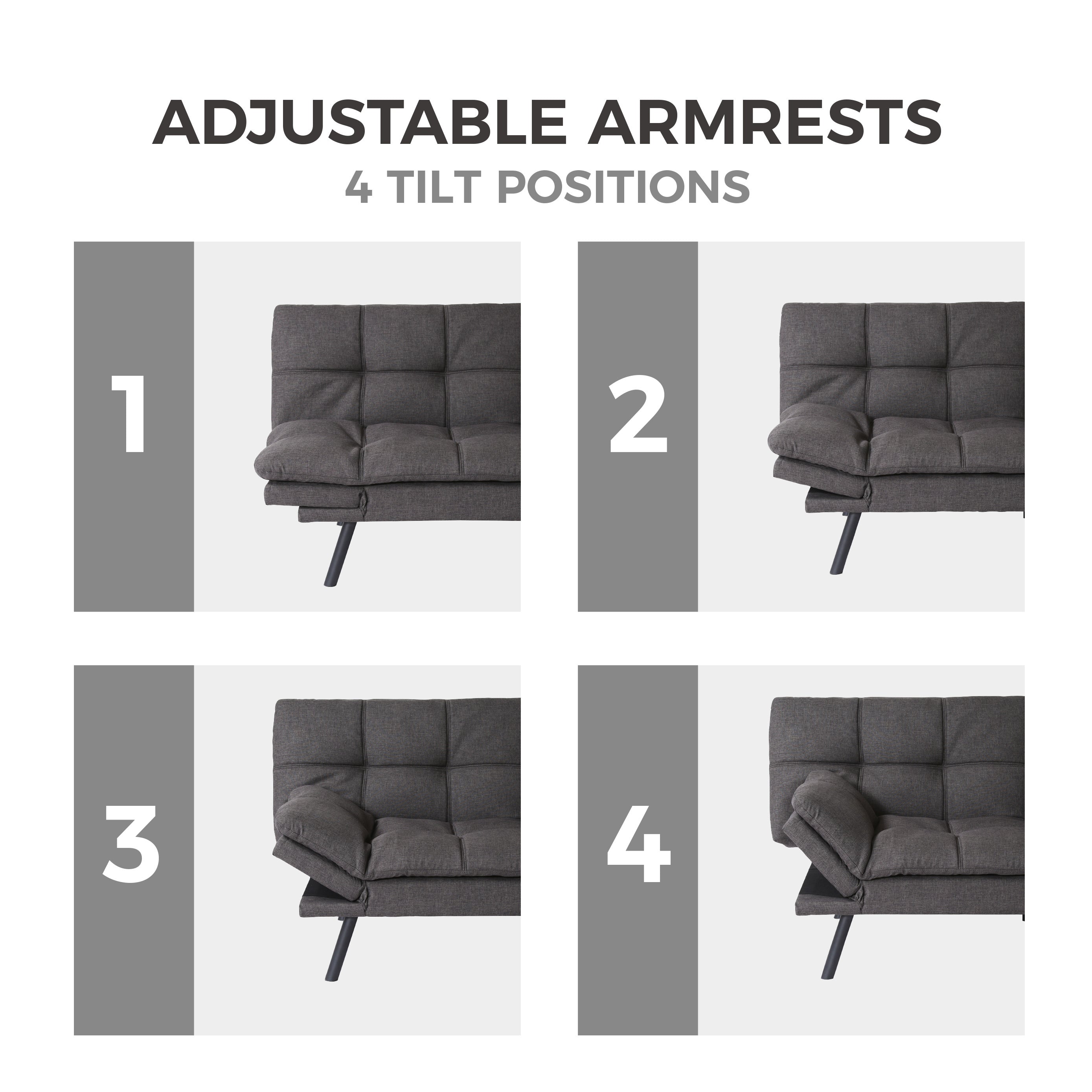 Convertible Memory Foam Futon Couch Bed, Modern Folding Sleeper Sofa-SF267FADGY - Atlantic Fine Furniture Inc