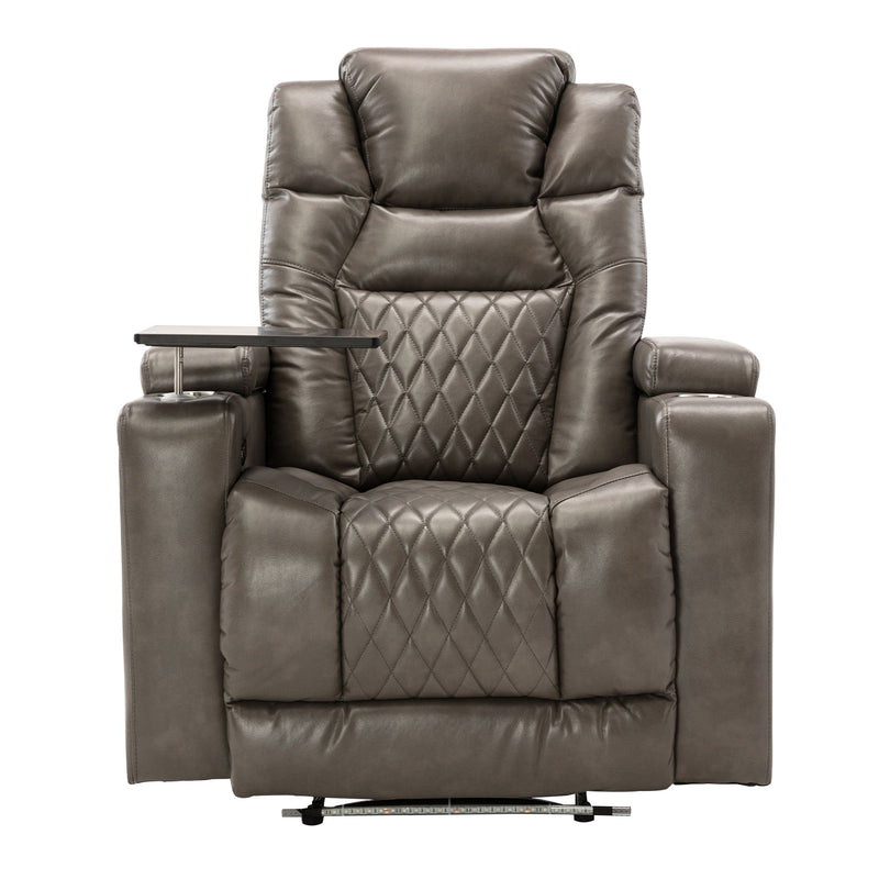 Power Motion Recliner With USB Charging Port And Hidden Arm Storage, Home Theater Seating With 2 Convenient Cup Holders Design And 360° Swivel Tray Table