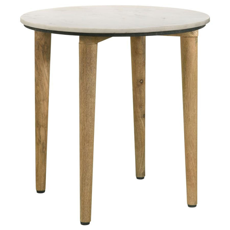 Aldis - Round Marble Top End Table - White and Natural