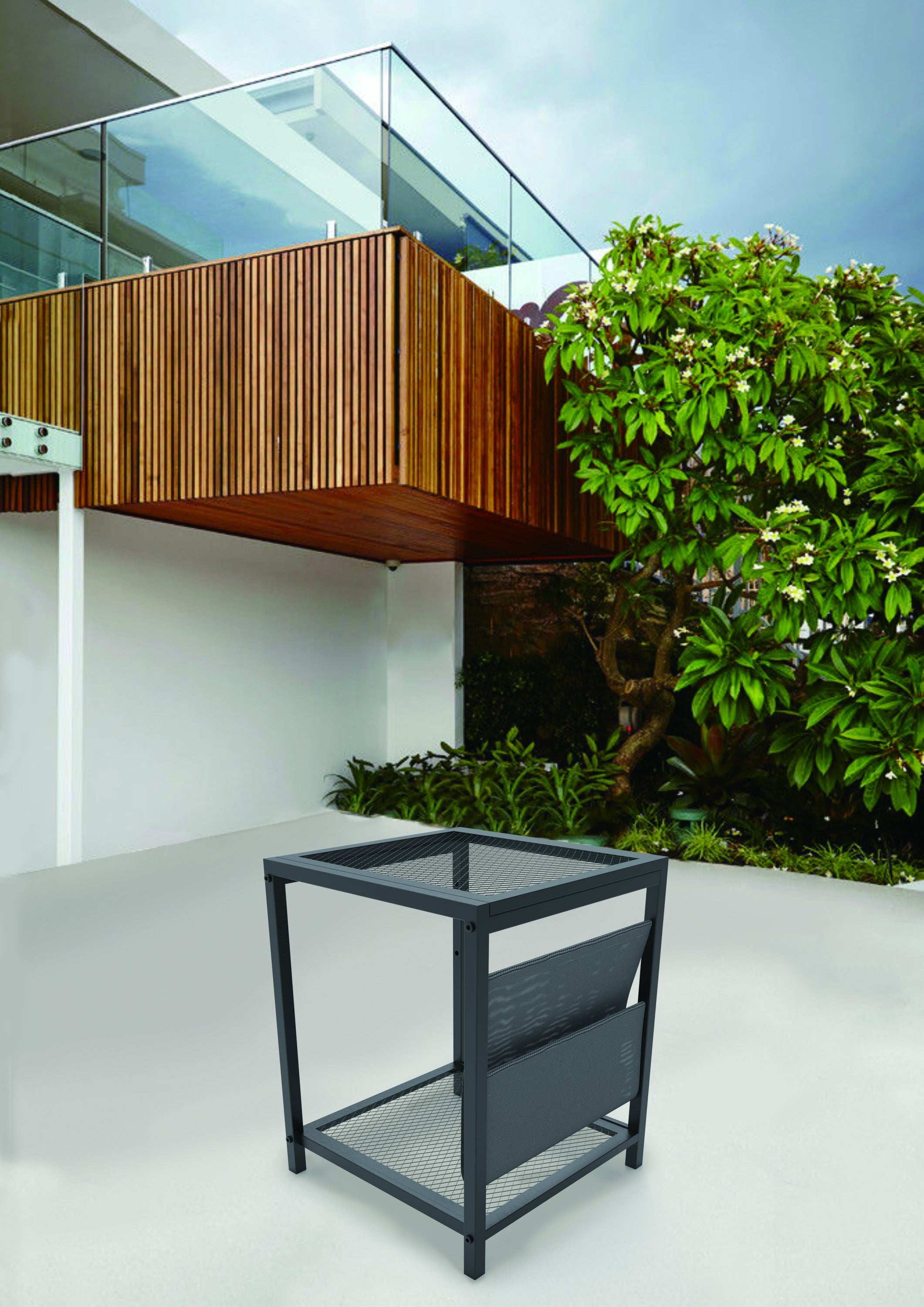 Outdoor Patio Furniture 3 pieces Set Garden Armchair Coffee Side Table,Black Frame, Modern Design - Atlantic Fine Furniture Inc