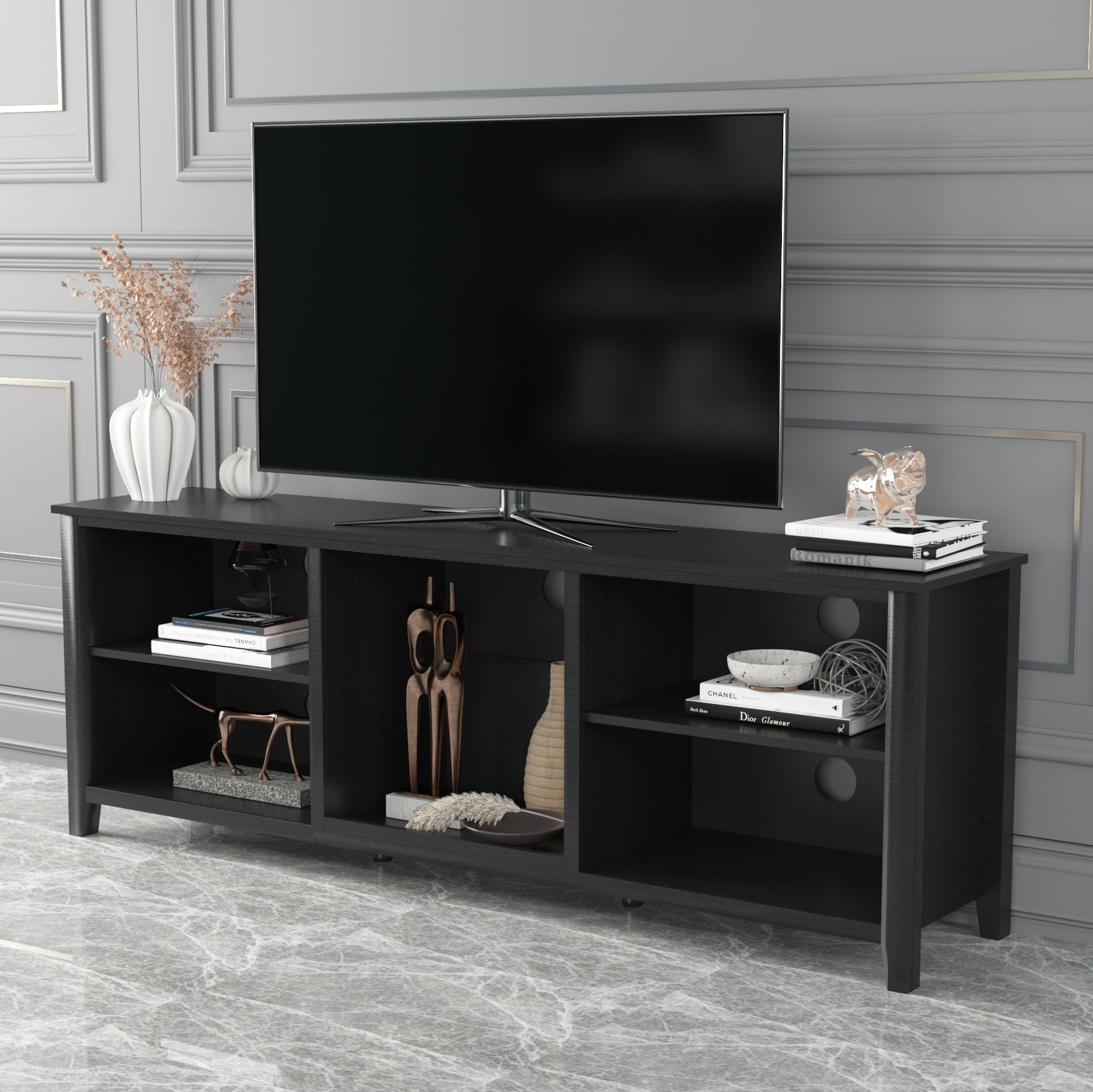 TV Stand Storage Media Console Entertainment Center,Tradition Black,wihout drawer - Atlantic Fine Furniture Inc