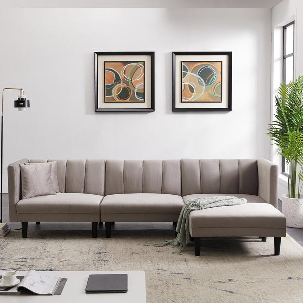 REVERSIBLE SECTIONAL SOFA SLEEPER WITH 2 PILLOWS LIGHT GREY VELVET(W223S00364) - Atlantic Fine Furniture Inc