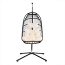 TOPMAX Patio Foldable Swing Chair Porch PE Wicker Egg Hanging Chair Hammock Chair w/Stand and Cushion for Outdoor Balcony Indoor Bedroom, Beige - Atlantic Fine Furniture Inc