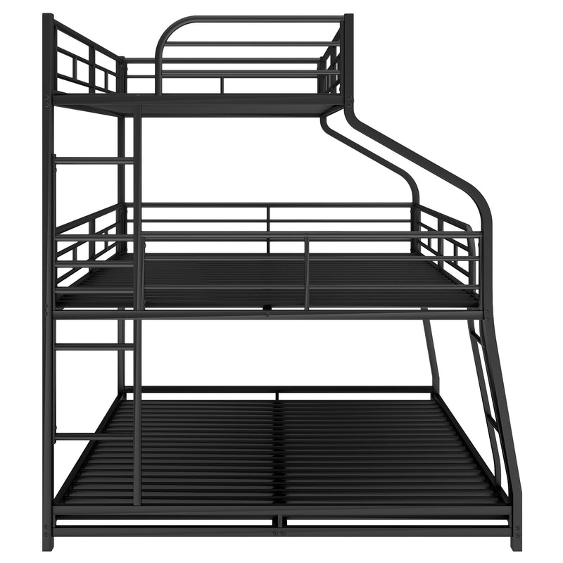 Twin Xl/Full Xl/Queen Triple Bunk Bed With Long And Short Ladder And Full Length Guardrails, Black