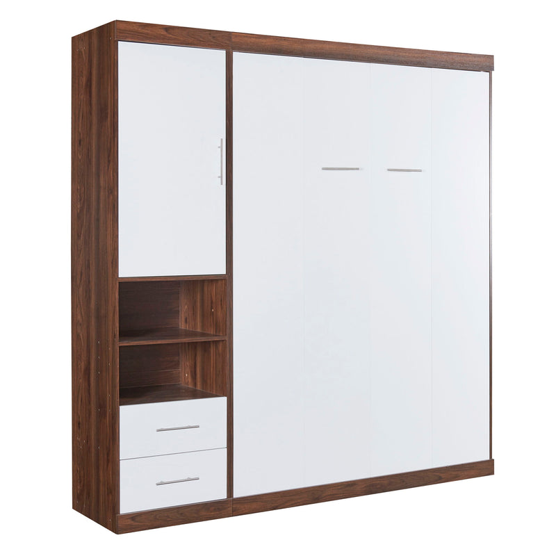 Full Size Murphy Bed Wall Bed With Cabinet, White