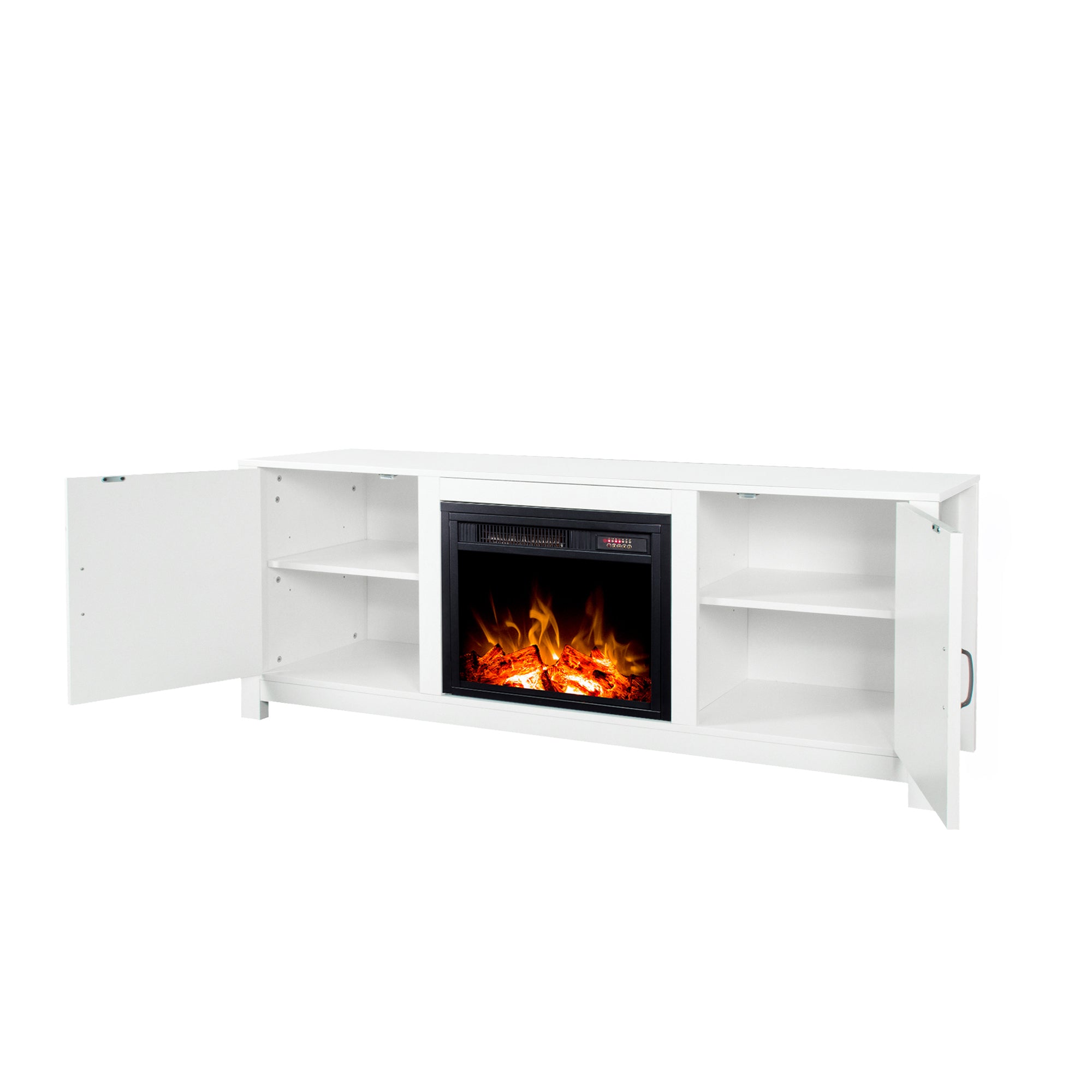 Farmhouse TV Stand, Fireplace TV Stand, Wood Entertainment Center Media Console with Storage,White - Atlantic Fine Furniture Inc