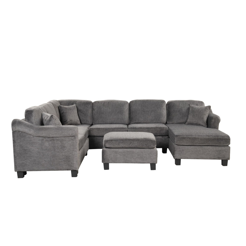 122.1" *91.3" 4 Pieces Sectional Sofa With Ottoman With Right Side Chaise Velvet Fabric Dark Gray