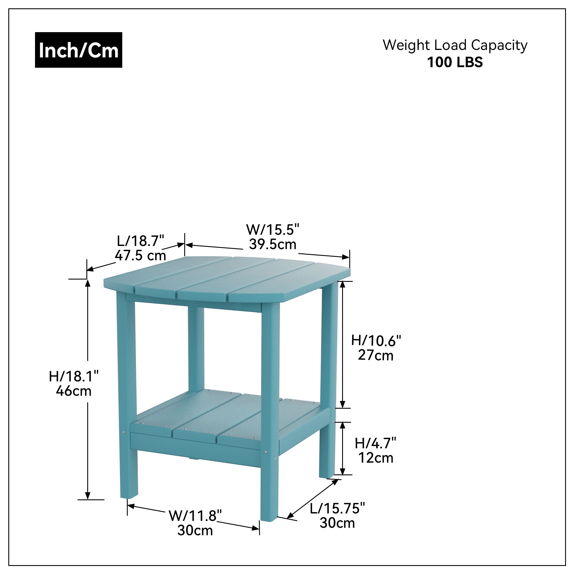 HDPE side table,adirondack table,porch table, patio table for outdoor and pool Blue - Atlantic Fine Furniture Inc