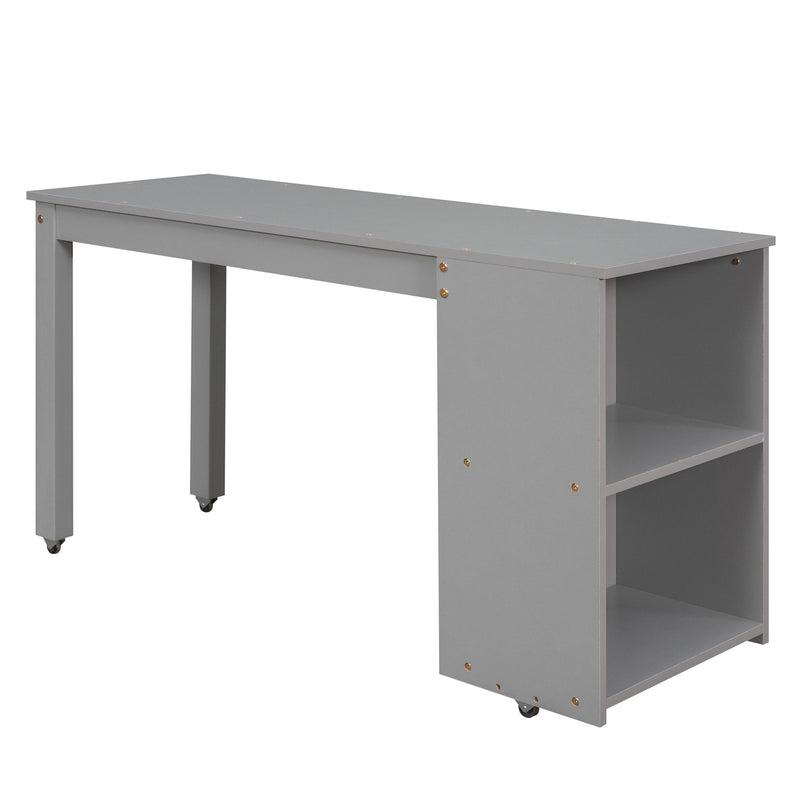 Low Study Full Loft Bed With Cabinet, Shelves And Rolling Portable Desk, Multiple Functions Bed - Gray