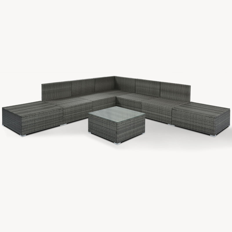 8 Pieces Outdoor Patio Furniture Sets, Garden Conversation Wicker Sofa Set, Single Sofa Combinable, Beige Cushions Gray Wicker