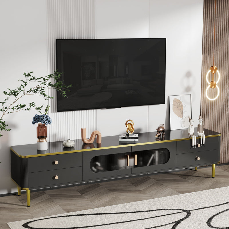 U-Can TV Stand For 65+" TV, Entertainment Center TV Media Console Table, Modern TV Stand With Storage, TV Console Cabinet Furniture For Living Room - Black