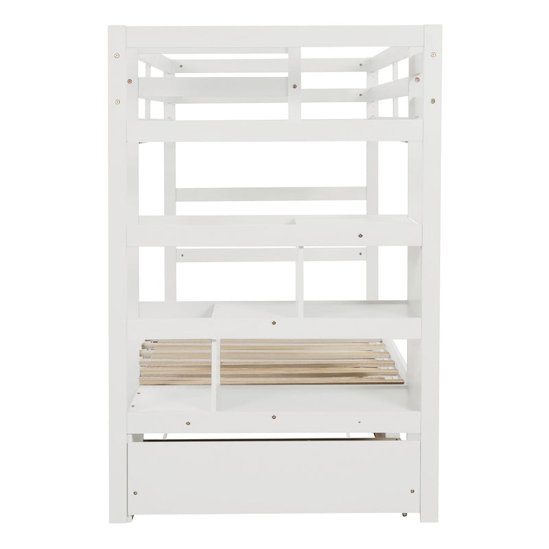 Twin Over Twin / King (Irregular King Size) Bunk Bed With Twin Size Trundle, Extendable Bunk Bed (White)