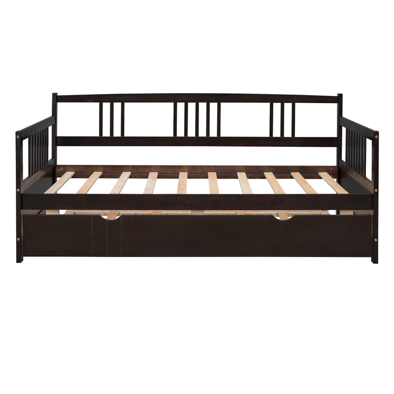 Twin Size Daybed Wood Bed With Twin Size Trundle, Espresso