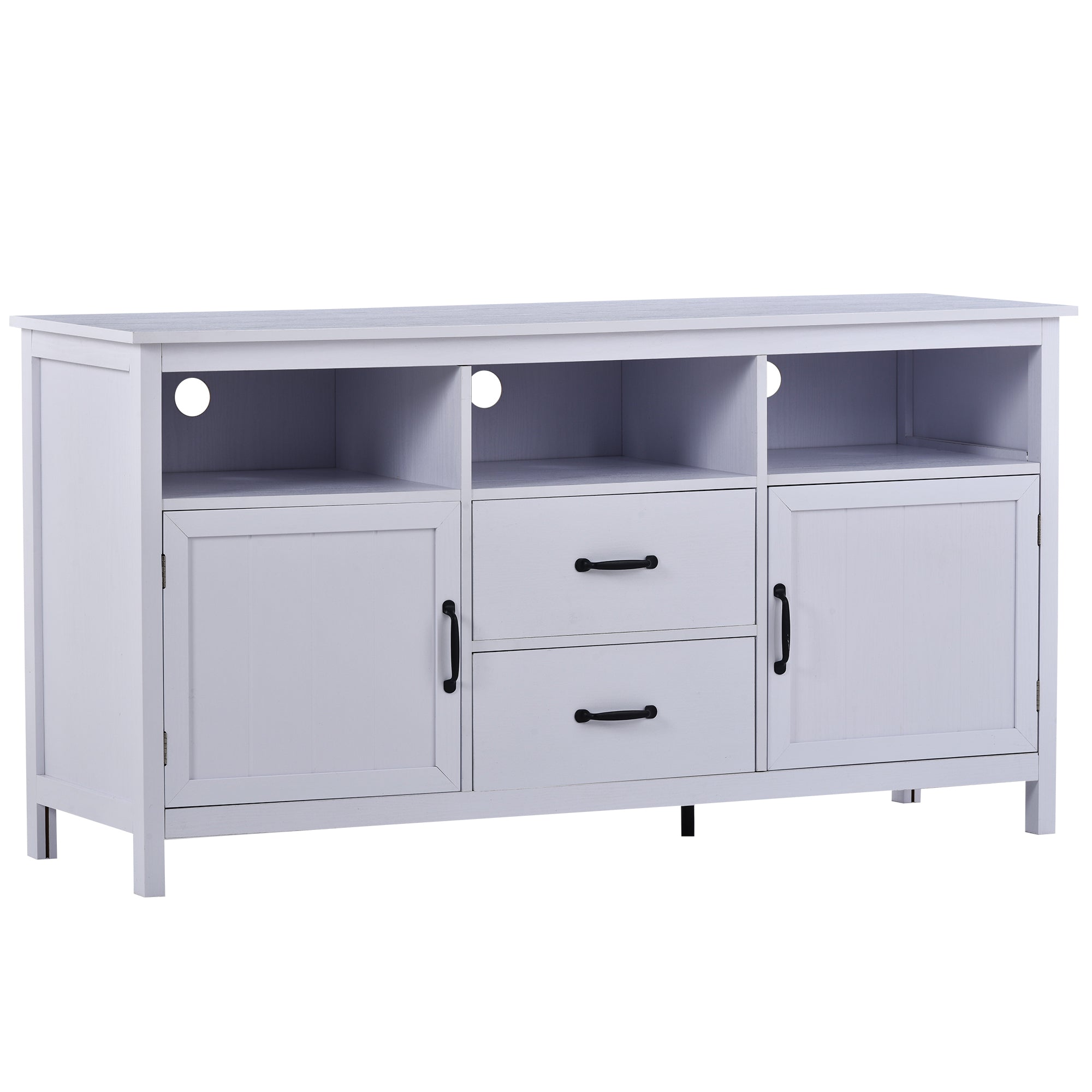 U-Can TV Stand for TV up to 68 in with 2 Doors and 2 Drawers Open Style Cabinet, Sideboard for Living room, White - Atlantic Fine Furniture Inc