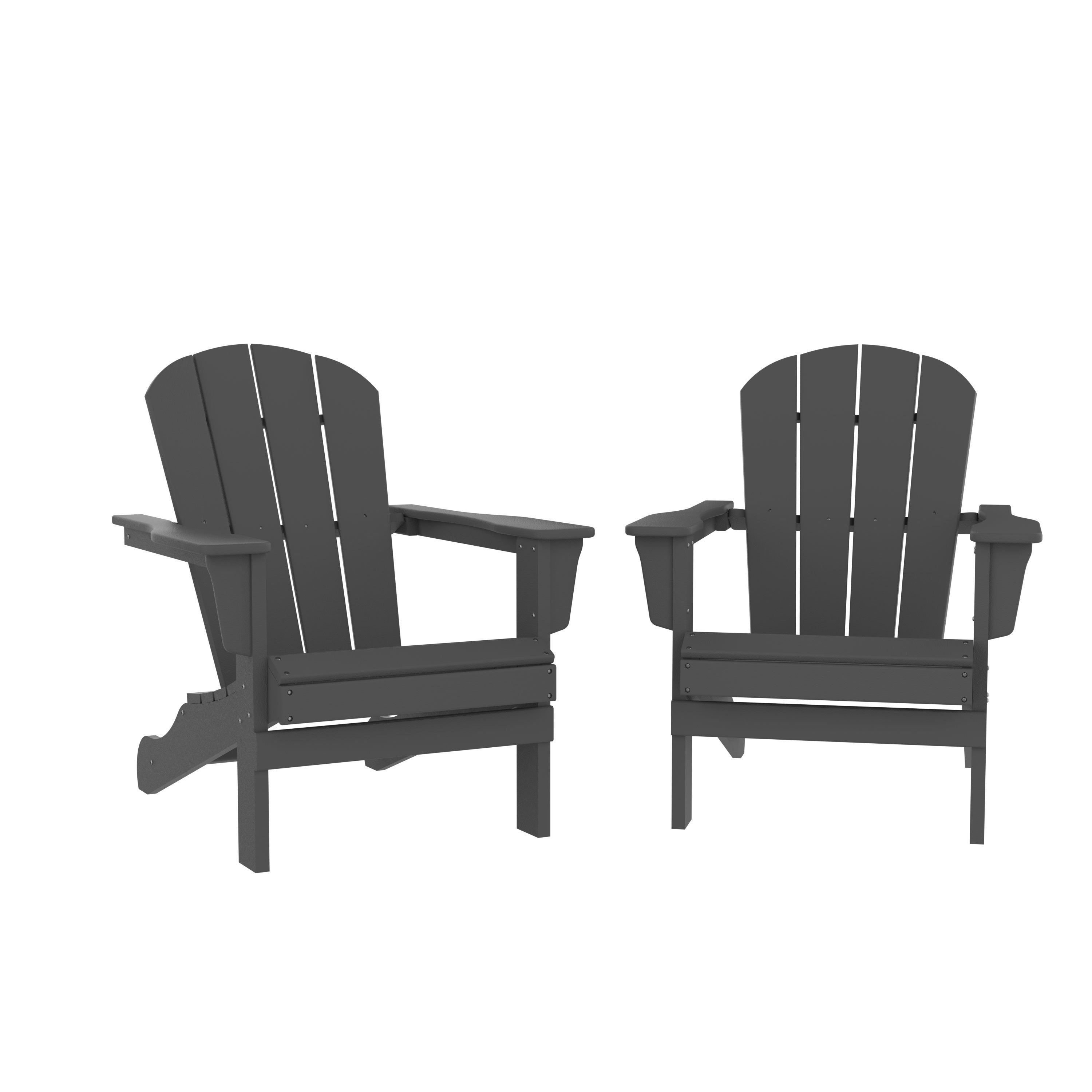 HDPE Adirondack Chair, Fire Pit Chairs, Sand Chair, Patio Outdoor Chairs,DPE Plastic Resin Deck Chair, lawn chairs, Adult Size ,Weather Resistant for Patio/ Backyard/Garden , Gray, Set of 2 - Atlantic Fine Furniture Inc