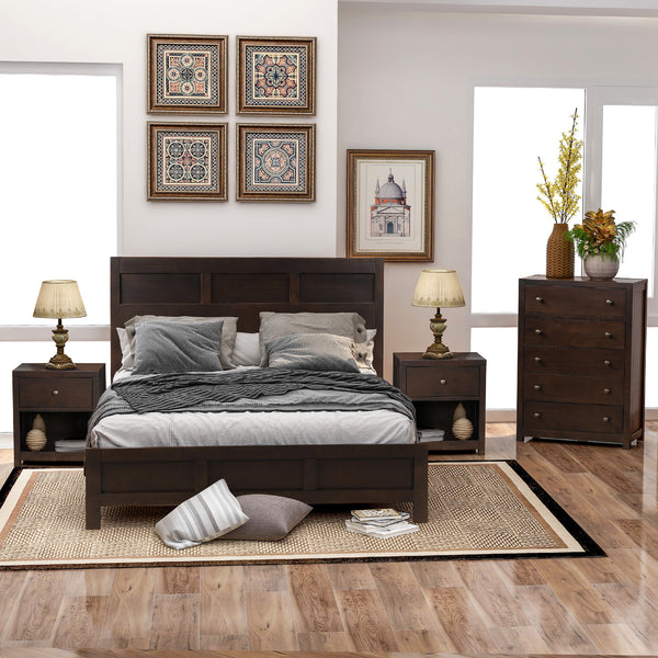 Classic Rich Brown 4 Pieces Queen Bedroom Set (Queen Bed + Nightstand*2+ Chest) - Atlantic Fine Furniture Inc