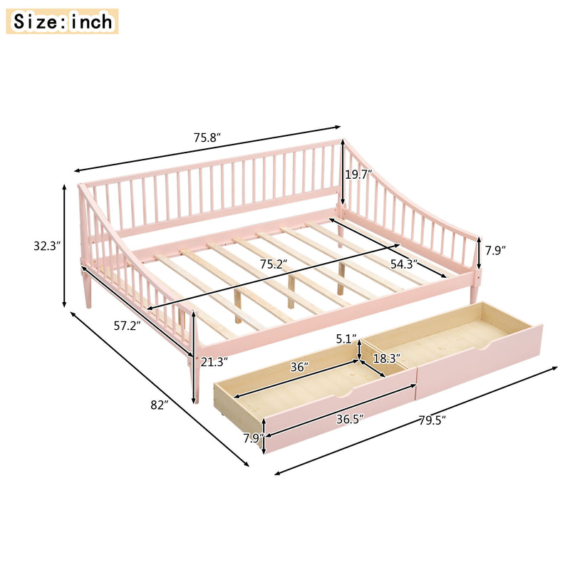 Full Size Daybed With Two Storage Drawers And Support Legs, Pink