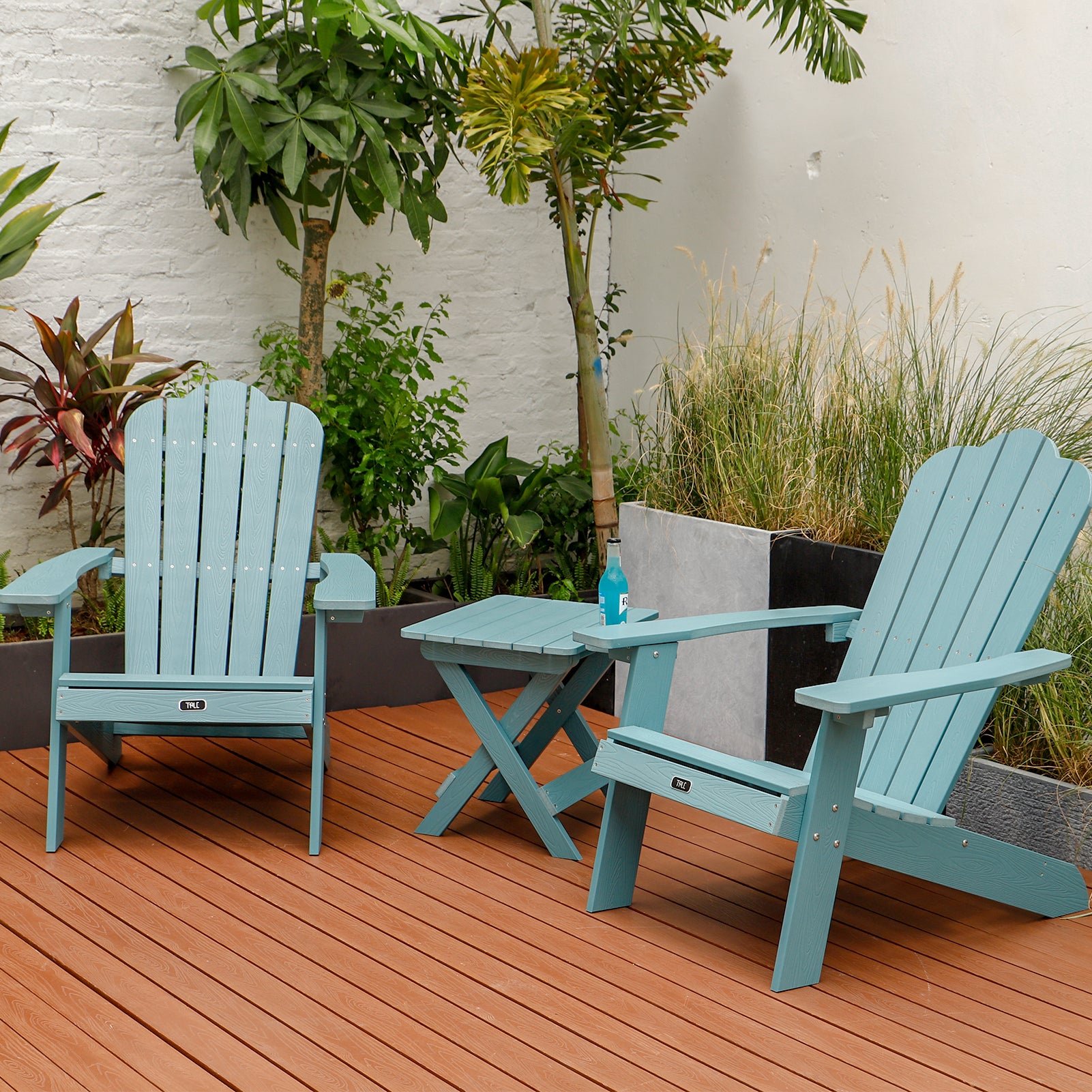 TALE Adirondack Chair Backyard Furniture Painted Seating with Cup Holder All-Weather and Fade-Resistant Plastic Wood for Lawn Outdoor Patio Deck Garden Porch Lawn Furniture Chairs Blue - Atlantic Fine Furniture Inc
