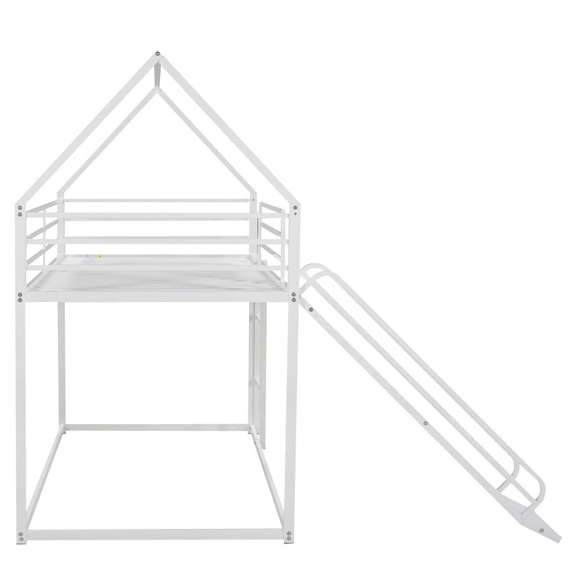 Twin Over Twin House Bunk Bed With Ladder And Slide, White