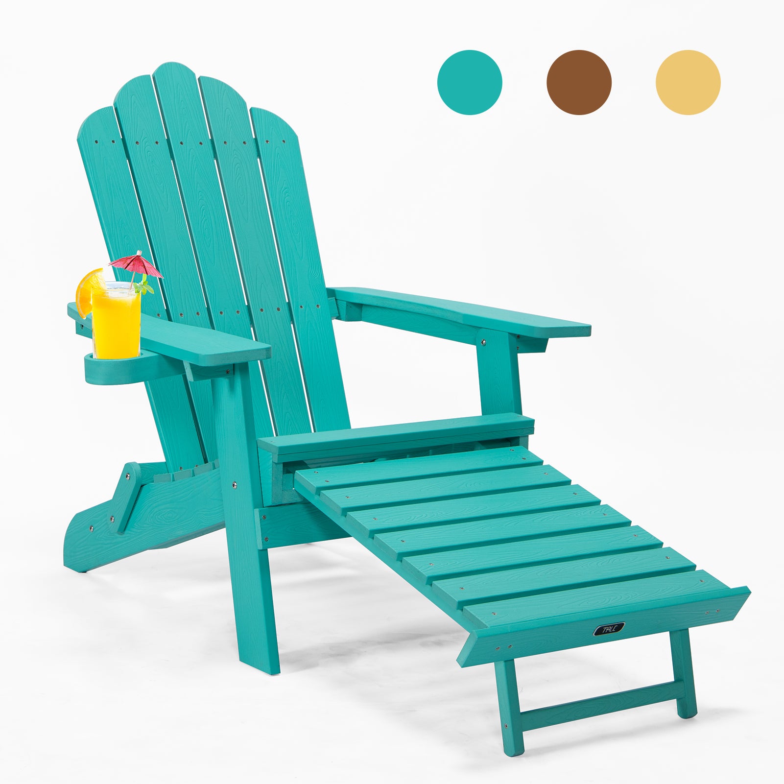 TALE Folding Adirondack Chair with Pullout Ottoman with Cup Holder, Oversized, Poly Lumber,  for Patio Deck Garden, Backyard Furniture, Easy to Install,GREEN. Banned from selling on Amazon - Atlantic Fine Furniture Inc