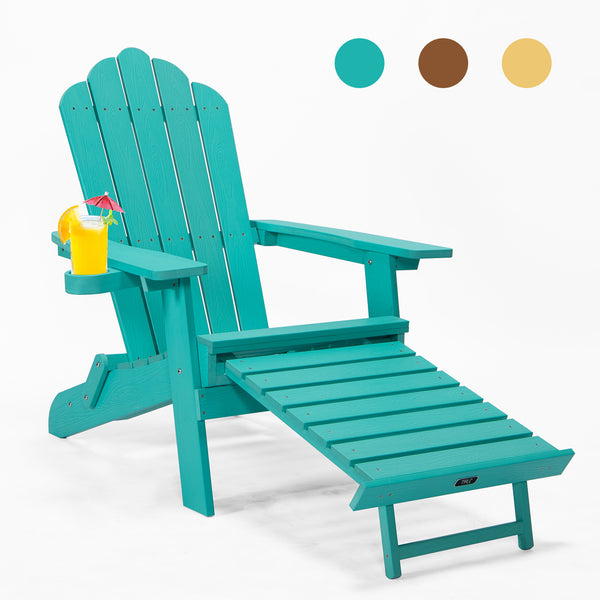 TALE Folding Adirondack Chair with Pullout Ottoman with Cup Holder, Oversized, Poly Lumber,  for Patio Deck Garden, Backyard Furniture, Easy to Install,GREEN. Banned from selling on Amazon - Atlantic Fine Furniture Inc