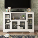 ON-TREND TV Stand for TV up to 60in with 4 Tempered Glass Doors Adjustable Panels Open Style Cabinet, Sideboard for Living room, White (OLD SKU:WF286785AAK) - Atlantic Fine Furniture Inc