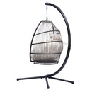 Outdoor Patio Wicker Folding Hanging Chair,Rattan Swing Hammock Egg Chair With C Type Bracket , With Cushion And Pillow - Atlantic Fine Furniture Inc