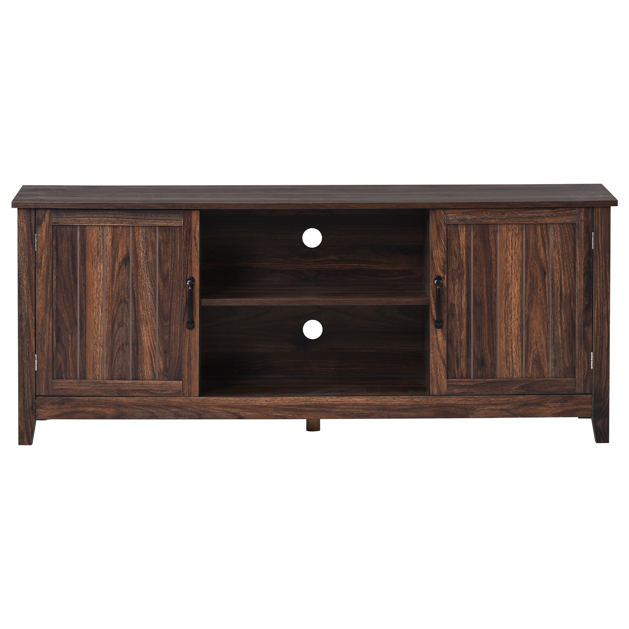 U-Can TV Stand for TV up to 60in with 2  Doors Adjustable Panels Open Style Cabinet, Sideboard for Living room, Tiger - Atlantic Fine Furniture Inc