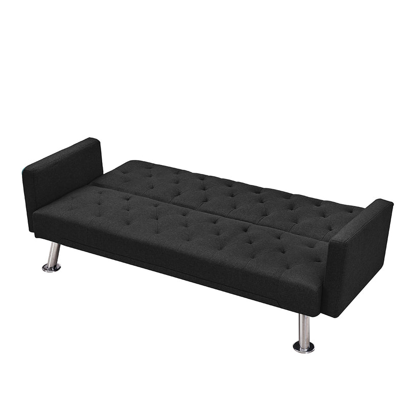 Modern Convertible Folding Futon Sofa Bed ,  Black Fabric Sleeper Sofa Couch for Compact Living Space.