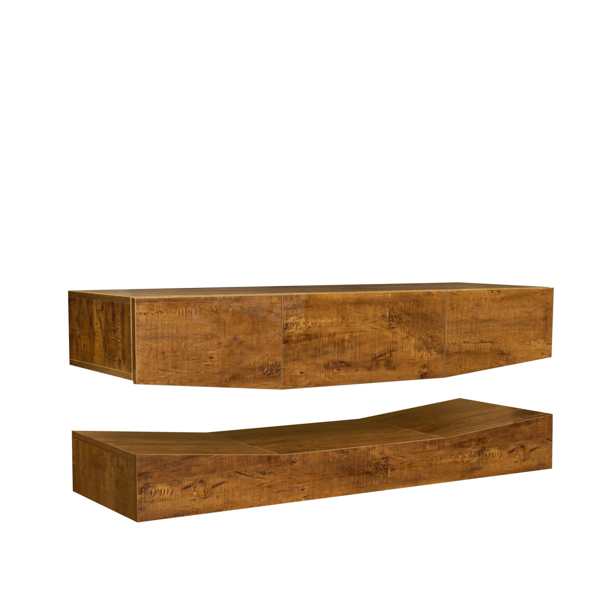 MDF UP And Down WALL-MOUNTED TV Cabinet With Three Drawers & LED Lights,Walnut - Atlantic Fine Furniture Inc