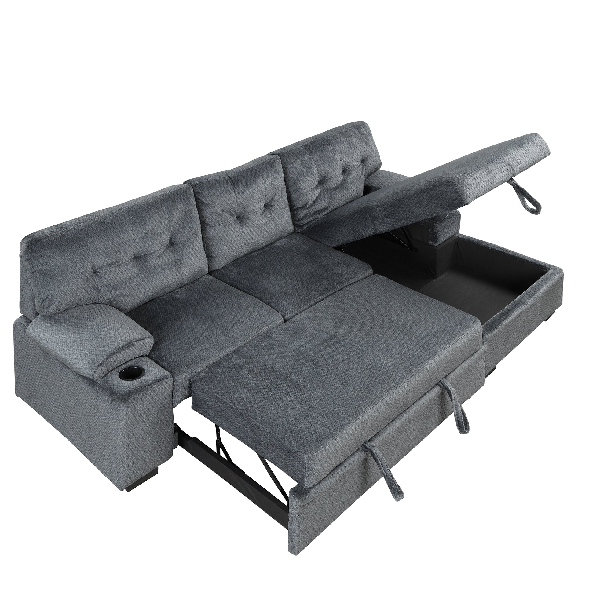 Orisfur. Modern Padded Upholstered  Sofa Bed Sleeper Sectional Sofa with Storage Chaise and Cup Holder for Living Room Furniture Set - Atlantic Fine Furniture Inc