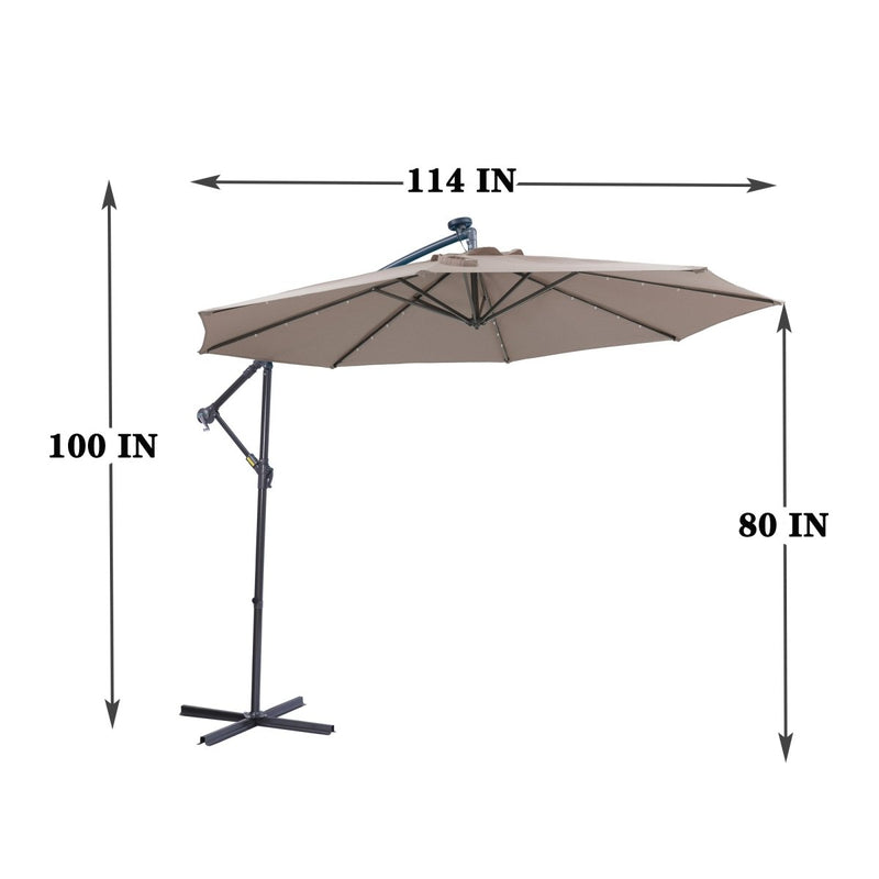 10 FT Solar LED Patio Outdoor Umbrella Hanging Cantilever Umbrella Offset Umbrella Easy Open Adustment with 32 LED Lights-Dark Taupe Atlantic Fine Furniture Inc