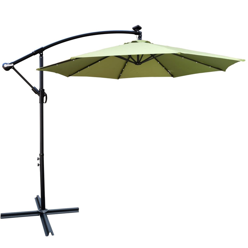 10 ft Outdoor Patio Umbrella Solar Powered LED Lighted Sun Shade Market Waterproof 8 Ribs Umbrella with Crank and Cross Base for Garden Deck Backyard Pool Shade Outside Deck Swimming Pool Atlantic Fine Furniture Inc